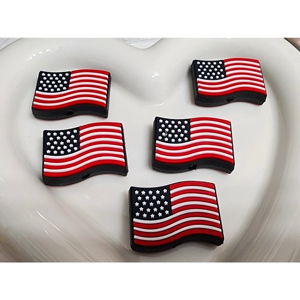 Flag Beads 2 Pcs Silicone USA Focal Beads Beaded Pen Keychain Crafts Bag Clip